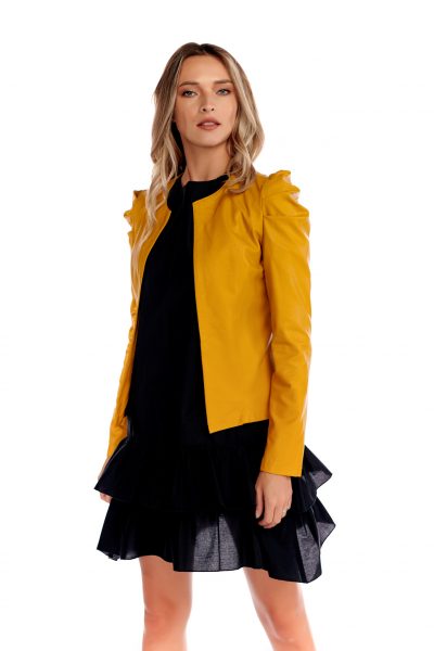 Jacheta mustar casual scurta din piele ecologica Jacheta mustar casual scurta din piele ecologica