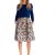 Rochie eleganta bleumarin/auriu cu maneci si buzunare laterale