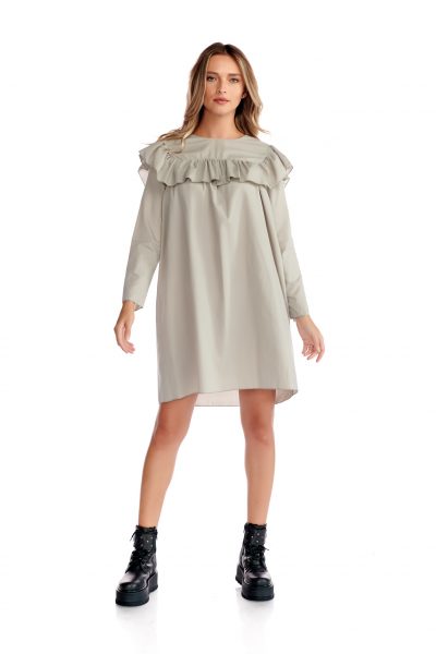 Rochie casual maneci lungi volane fata spate gri Rochie casual maneci lungi volane fata spate gri