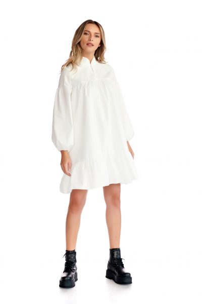 Rochie casual cu maneci lungi volane culoarea ivory Rochie casual cu maneci lungi volane culoarea ivory
