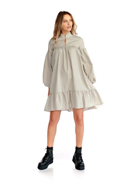 Rochie casual cu maneci lungi volane culoarea gri Rochie casual cu maneci lungi volane culoarea gri