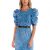 Rochie din denim maneci bufante curea in talie albastra