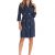 Rochie tip sacou office midi cu maneci  bleumarin cu dungi albe