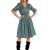 Rochie midi cu maneci decolteu in V maneci verde floral