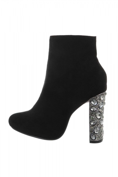 Botine dama elegante cu toc accesorizat, negre