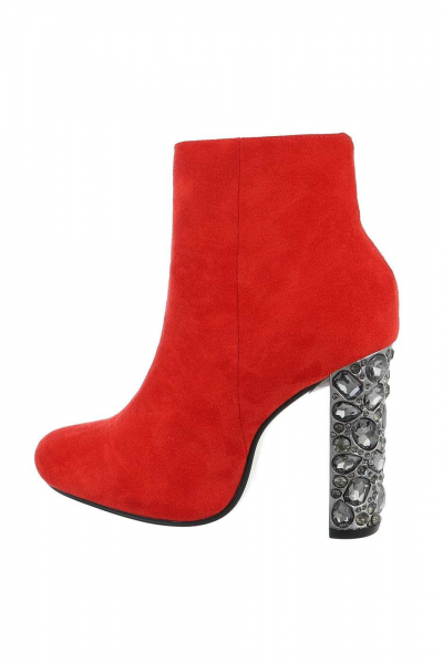Botine dama elegante cu toc accesorizat, culoarea rosie