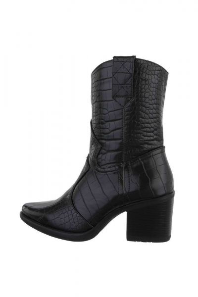 Botine casual cu aspect croco, negre