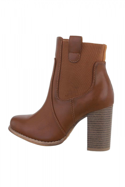 Botie dama casual cu toc inalt, culoarea camel