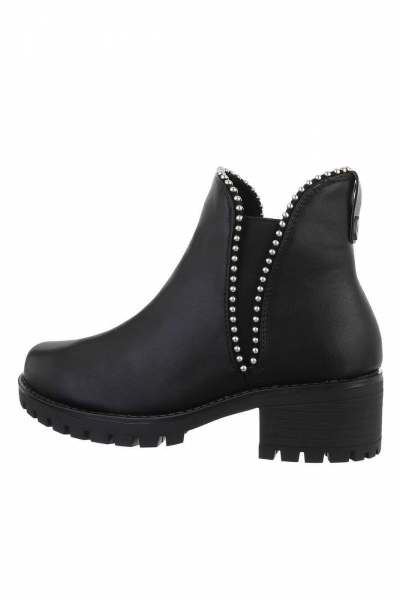 Botine dama casual accesorizate, negre