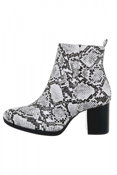 Botine casual model animal print, alb / negru