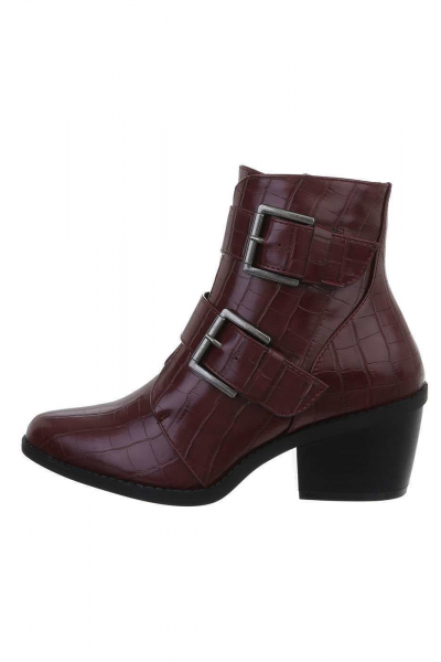 Botine dama casual efect croco si catarame, bordo