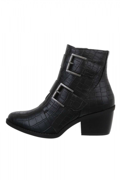 Botine dama din piele ecologica cu catarame, negre Botine dama din piele ecologica cu catarame, negre