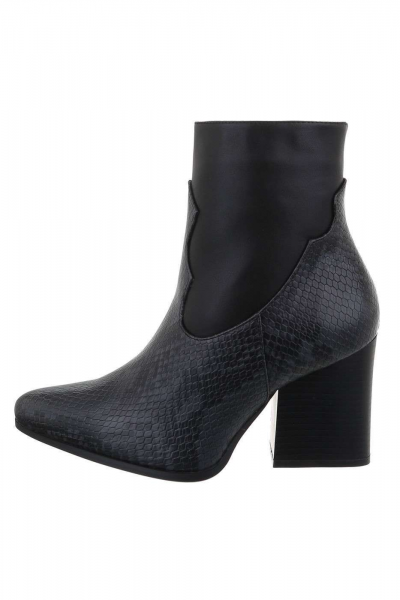 Botine dama cu detalii animal print din piele ecologica, negre