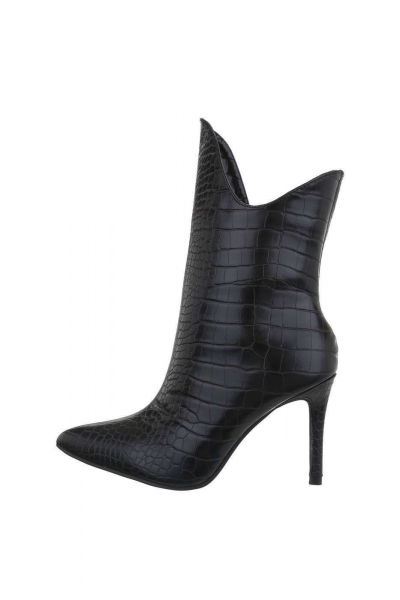 Botine cu toc subtire din piele ecologica, negre