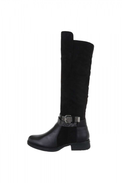 Cizme dama accesorizate cu catarama, piele ecologica, negre