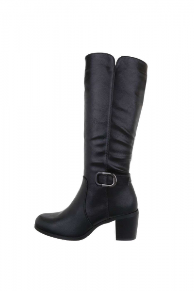 Cizme dama cu toc mic, piele eco, negre