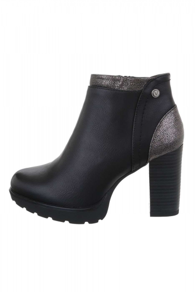 Botine dama accesorizate si toc inalt, negre