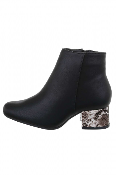 Botine dama cu toc stilizat din piele ecologica, negre