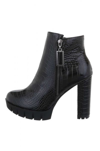 Botine dama elegante cu aspect lucios, negre