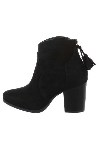 Botine din piele intoarsa ecologica, fermoar accesorizat, negre