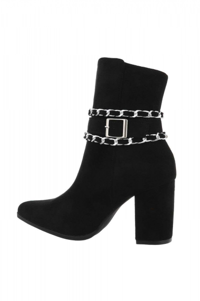 Botine din piele intoarsa ecologica, accesorizate cu lant, negre