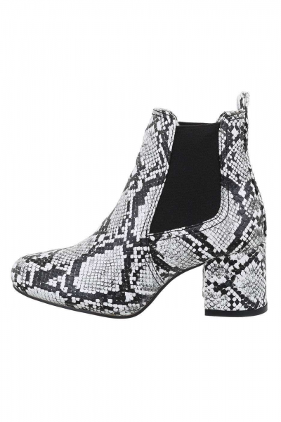 Botine dama animal print, piele ecologica, albe