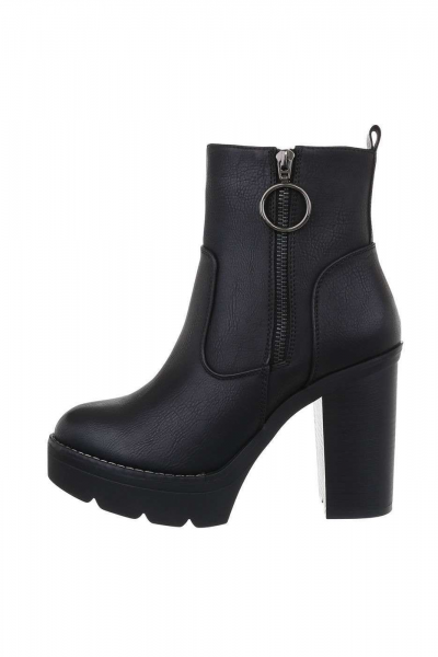 Botine dama cu toc inalt, cu fermoar, piele ecologica, negre