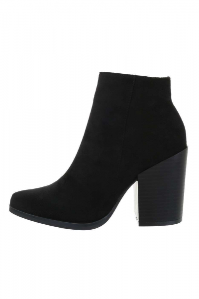 Botine dama cu toc gros, piele intoarsa ecologica, negre