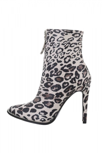 Botine cu toc subtire, piele ecologica, animal print
