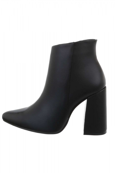 Botine dama din piele ecologica cu tocul gros, negre