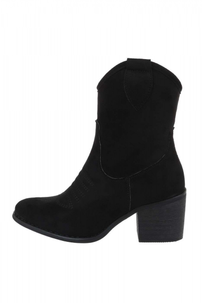 Botine negre cu toc mediu gros, piele ecologica