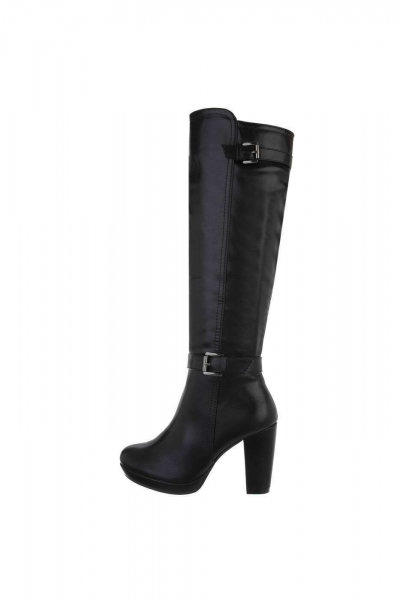 Cizme cu toc inalt, accesorizate cu catarame, negre