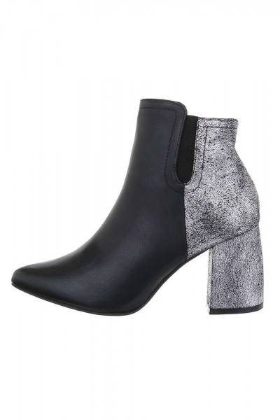 Botine elegante cu toc gros, negre