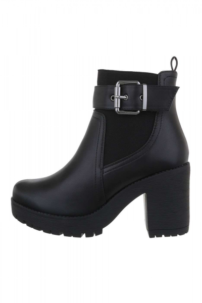 Botine casual cu toc gros, negre
