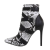 Botine dama cu toc subtire, model animal print, alb/negru