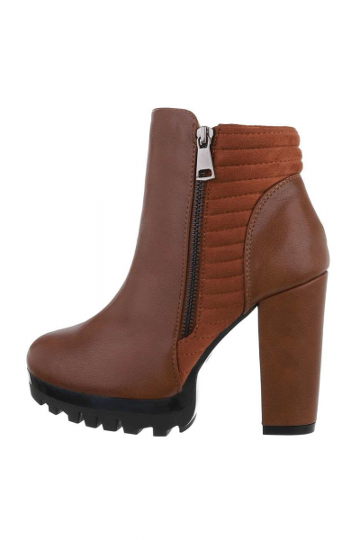 Botine dama cu toc inalt, inchidere cu fermoar, maro