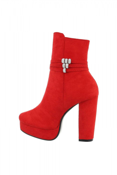 Botine dama cu platforma accesorizate, culoarea rosie