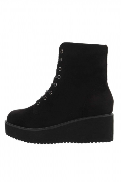 Botine dama cu talpa groasa, inchidere cu siret, negre