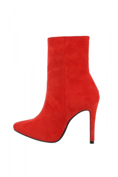 Botine dama elegate cu toc ialt si subtire, culoarea rosie