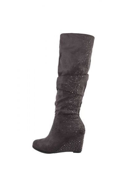 Cizme dama cu platforma, accesorizate, gri