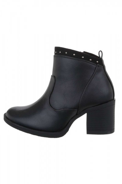 Botine dama din piele ecologica cu toc mediu, negre