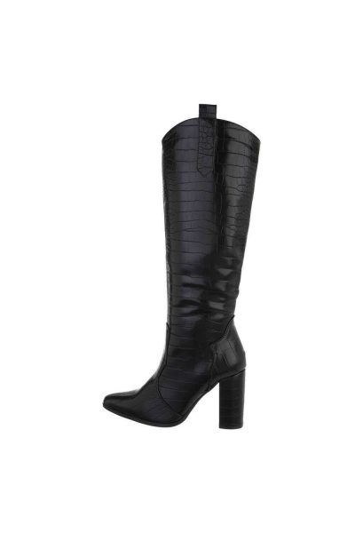 Cizme dama elegante, aspect croco, negre