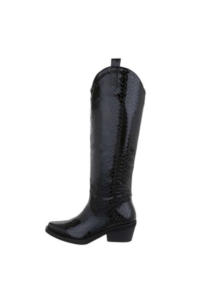 Cizme dama casual cu aspect croco, negre