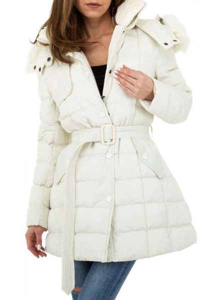 Geaca dama din fas, midi, cordon talie, cu gluga, alba Geaca dama din fas, midi, cordon talie, cu gluga, alba