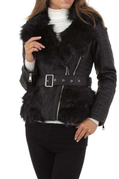 Jacheta dama scurta, interior imblanit, cordon talie, neagra Jacheta dama scurta, interior imblanit, cordon talie, neagra