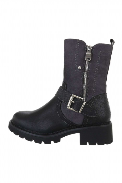 Botine dama din piele ecologica, culoarea gri , cu catarama