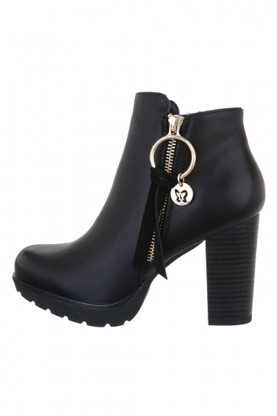Botine dama din piele ecologica cu fermoar accesorizat, negre Botine dama din piele ecologica cu fermoar accesorizat, negre