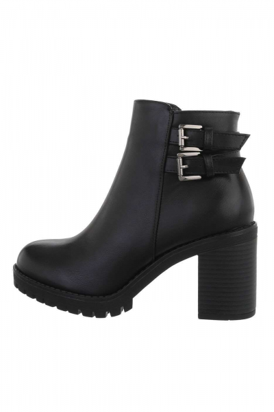 Botine dama negre din piele ecologica, cu catarame