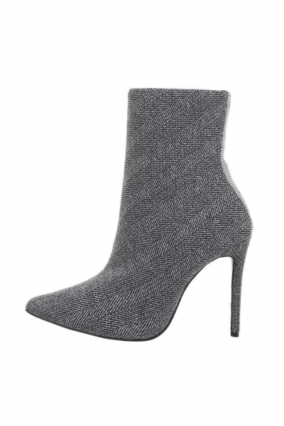 Botine stileto din material textil, gri