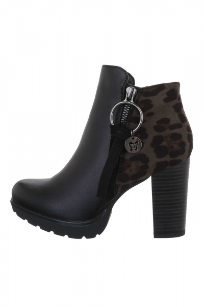 Botine dama model animal print, negre